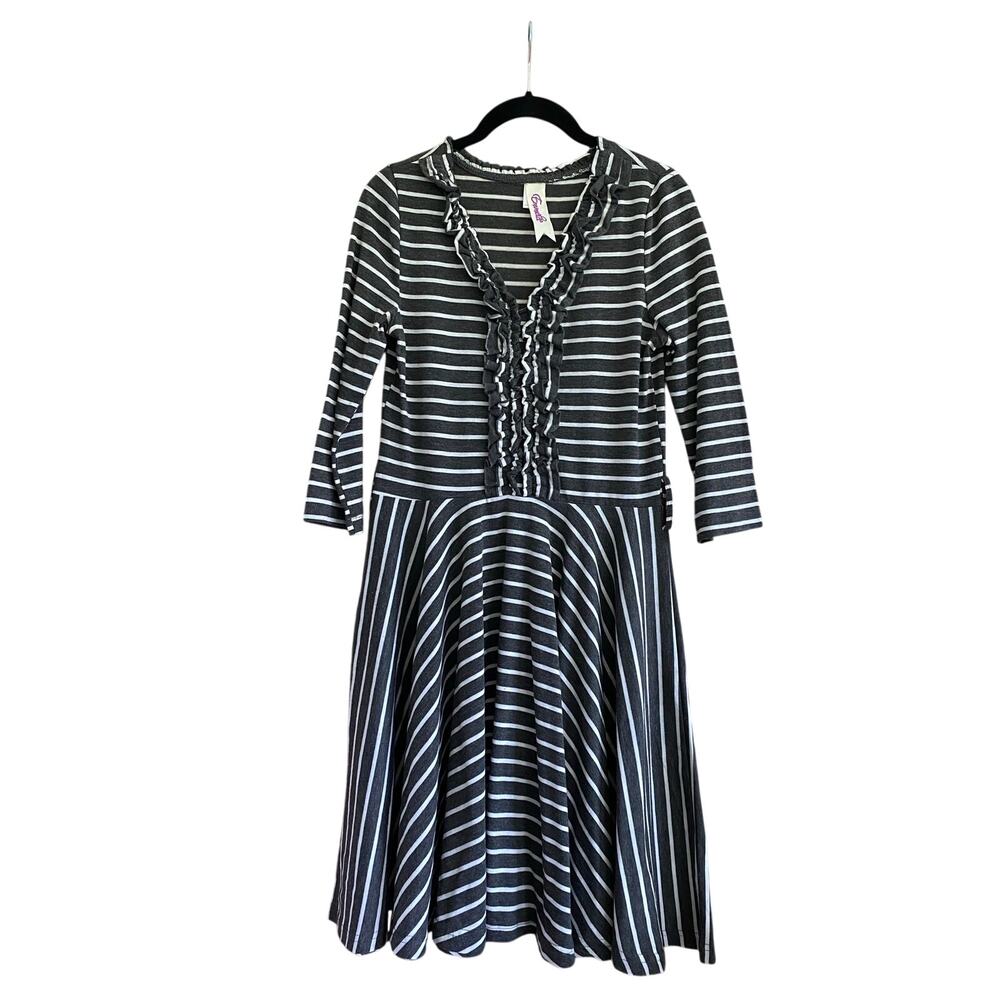 Emmelee Dark Grey White Stripe Ruffle Sailor Dress Size Medium